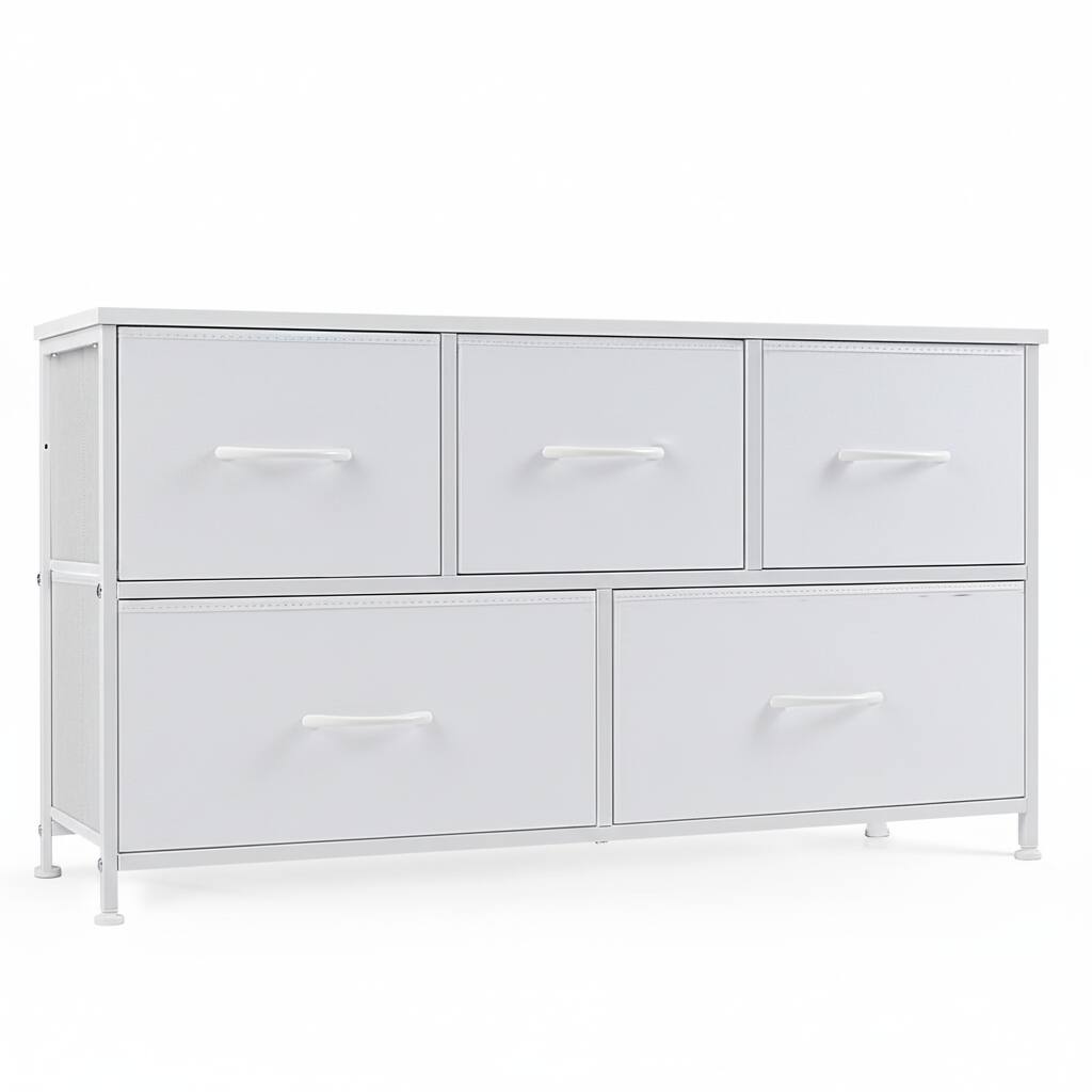 Front. AOITUN - Dresser for Bedroom with 5 Storage Drawers - Ideal Temporary Clothes Dresser & TV Stand - White.