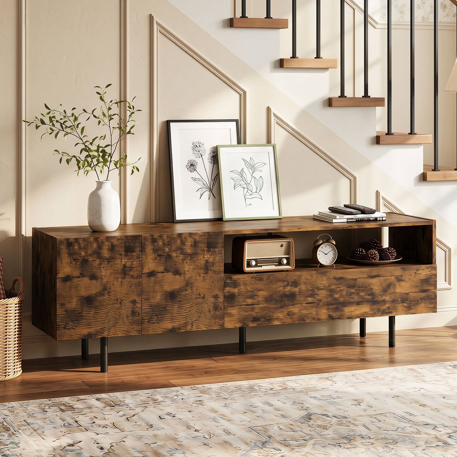 Alt View 3. Costway - Costway Entertainment Center with Storage Cabinet, Open Shelf & Drawer for TVs up to 70" - Brown.