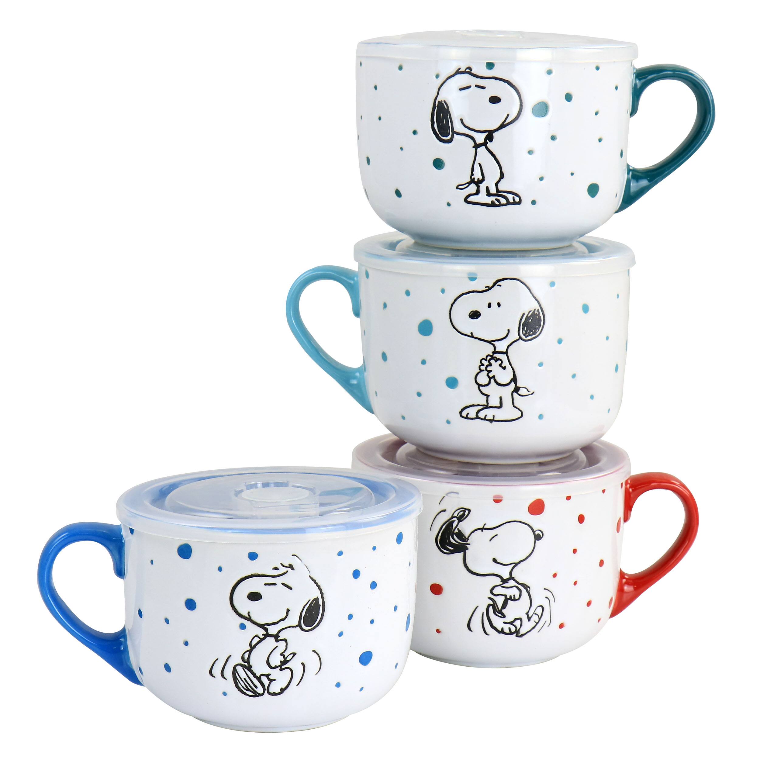 Front. Peanuts - Peanuts Freckled Joy 25oz Stoneware 4 Piece Soup Cup and Lid Set in Assorted Designs - Assorted.