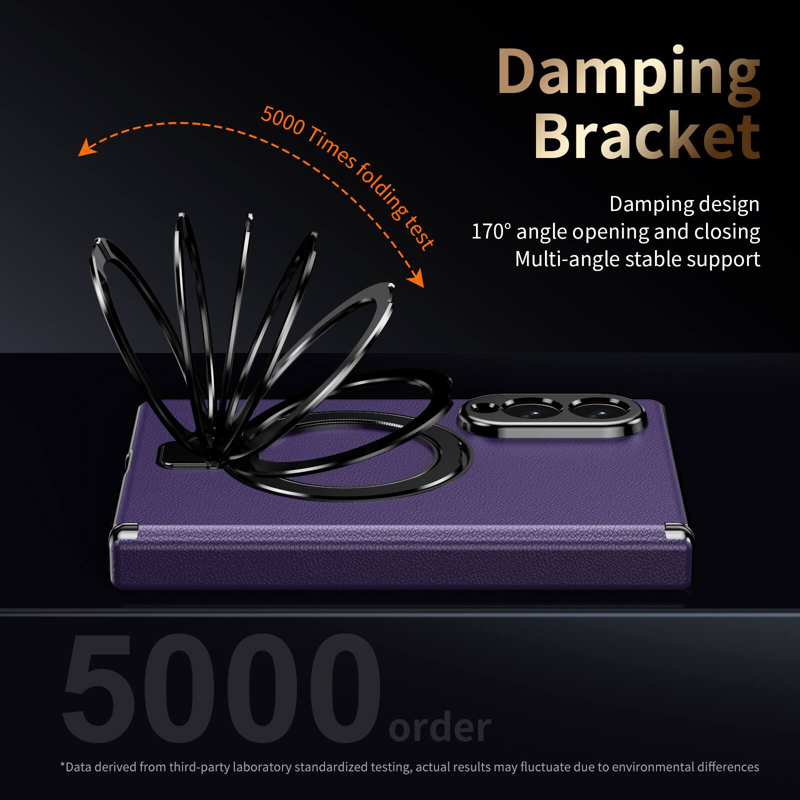 Damping Bracket  
5000 Times folding test  
Damping design  
170° angle opening and closing  
Multi-angle stable support  

5000 order  
*Data derived from third-party laboratory standardized testing, actual results may fluctuate due to environmental differences