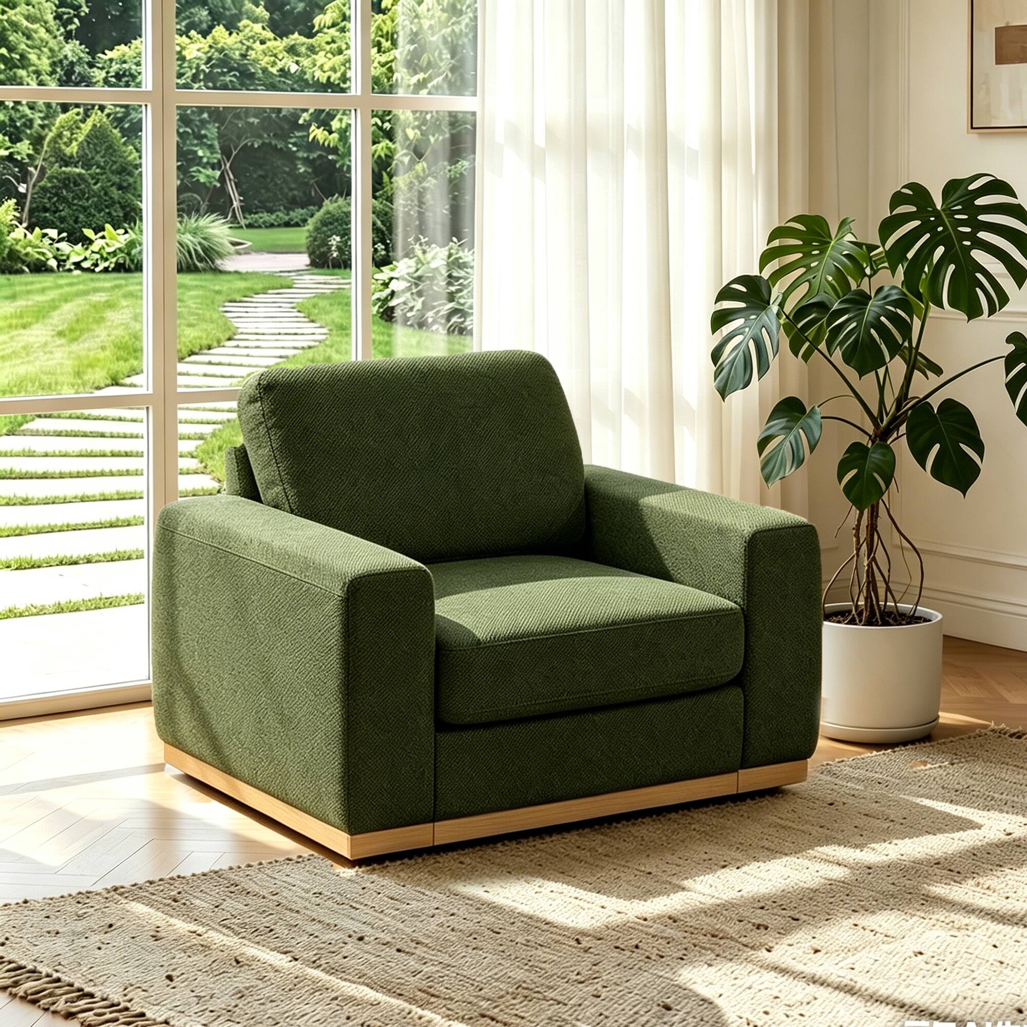 Front. Dyonery - Dyonery 42" Modern Single Sofa ,Deep Seat Modular Sofa Couch,Solid Wood Frame,Spring Cushions,Easy Assembly,Green - Green.