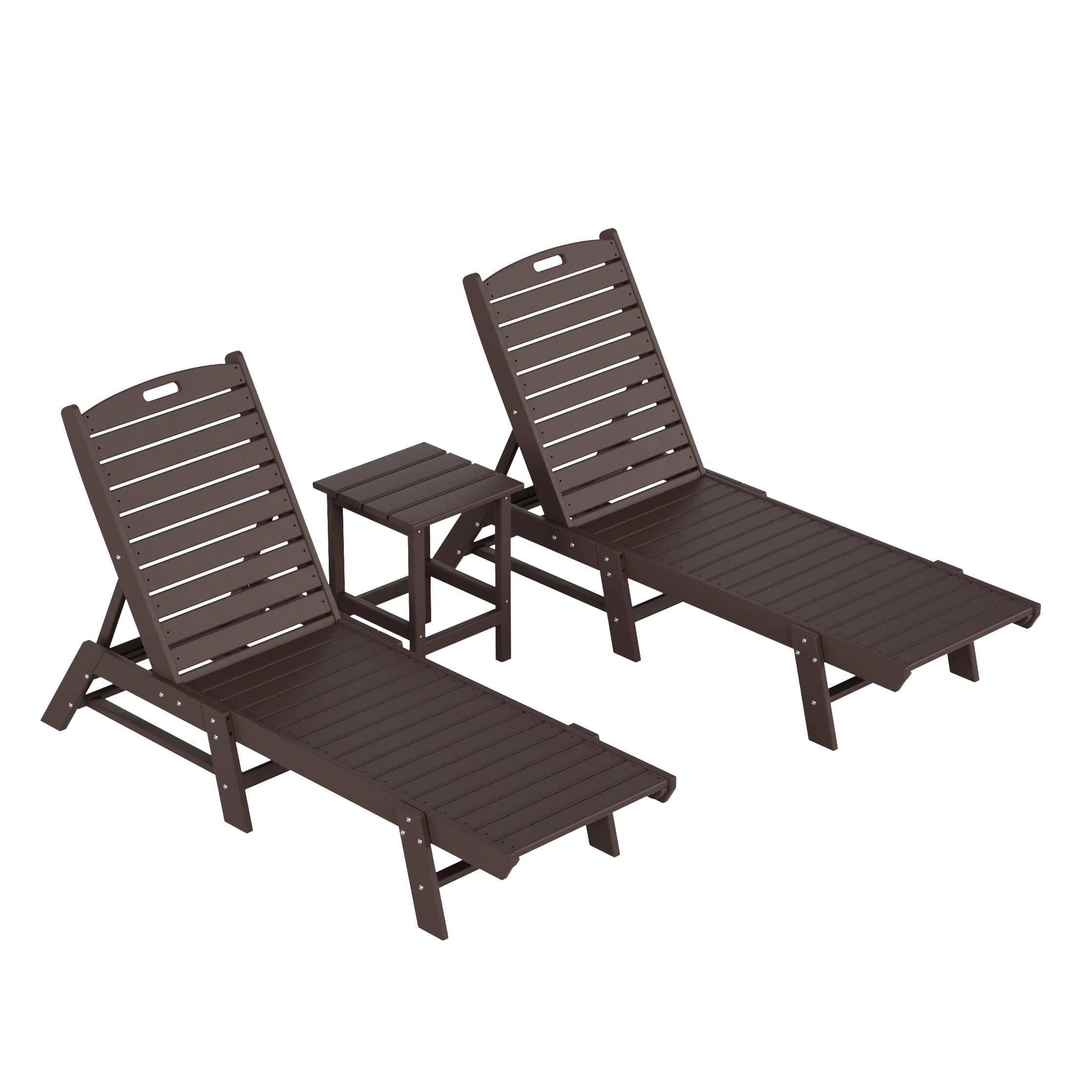 WestinTrends - Malibu Poly Reclining Outdoor Patio Chaise Lounge Chair with Side Table Set - Dark Brown