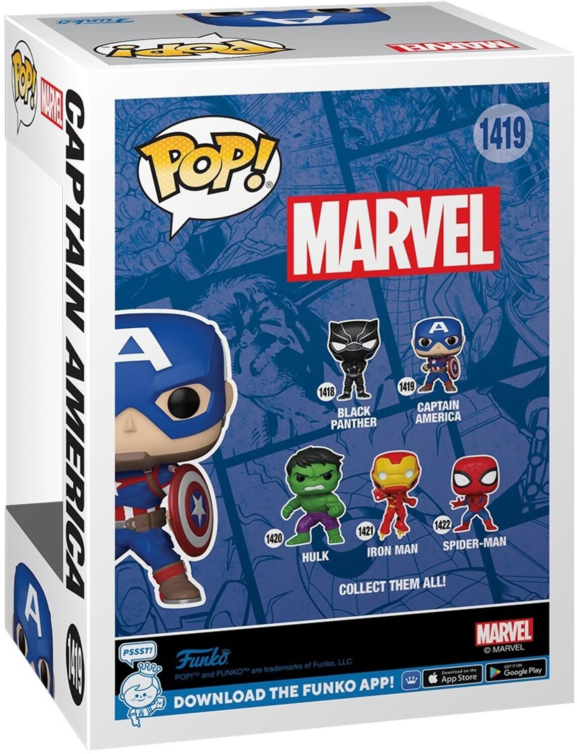 POP! CAPTAIN MARVEL 1419 A A 1418 BLACK PANTHER AMERICA 1420 HULK 1421 IRON MAN 1422 SPIDER-MAN A A MARVEL PSSST! MARVEL Funko trademarks of Funko, LLC o FUNKO are POP! and FUNKO™ are trademarks of Funko, LLC. DOWNLOAD THE FUNKO APP! GET IT ON THE App Store AND Google Play