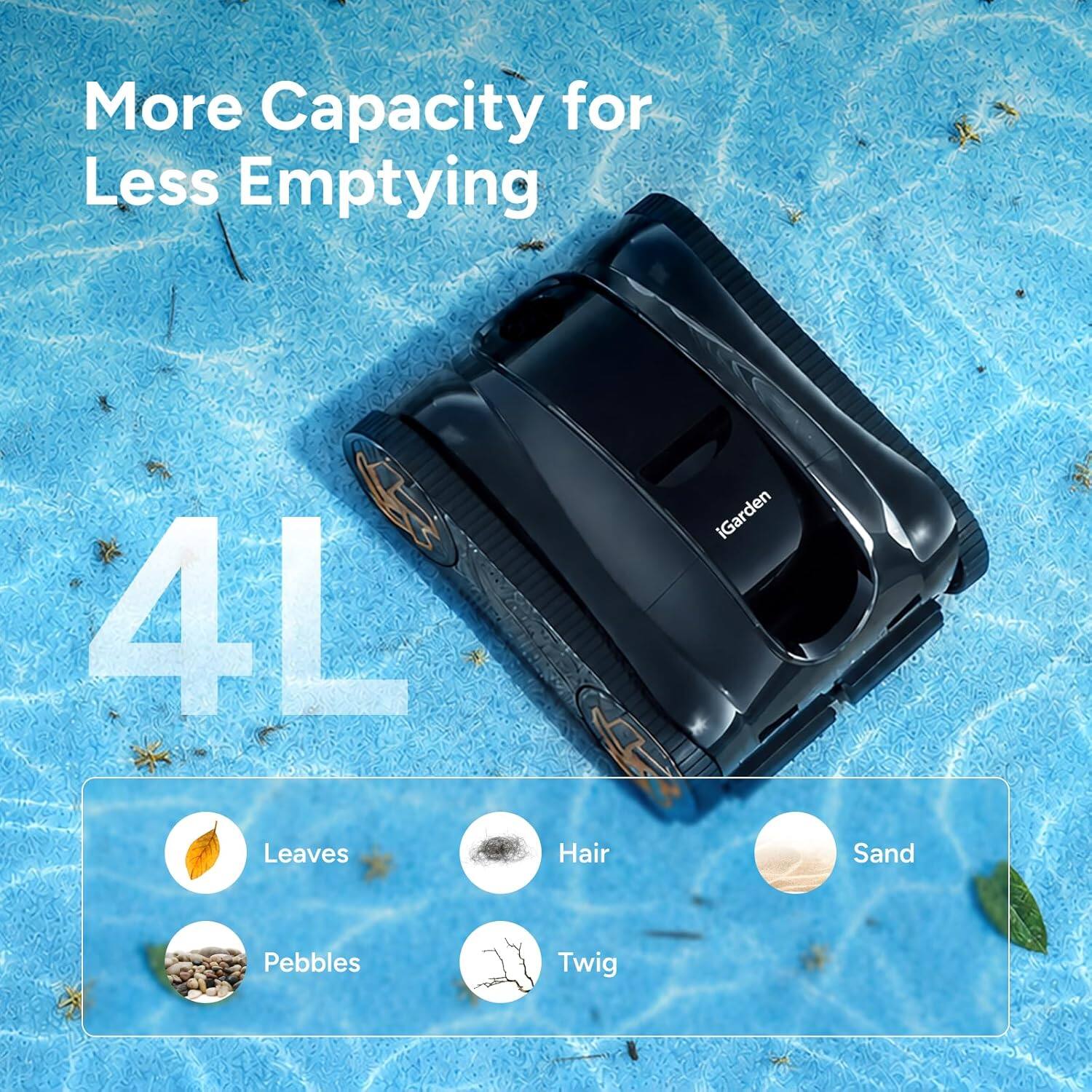 More Capacity for Less Emptying  
4L  
iGarden 6  
Leaves, Hair, Sand, Pebbles, Twig