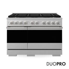 ZLINE - 48 in. 6.7 cu. ft. Double Oven Marino Freestanding Gas Range with 8 Burner DuoPro Cooktop & Dual Ovens - Satin Stainless Steel