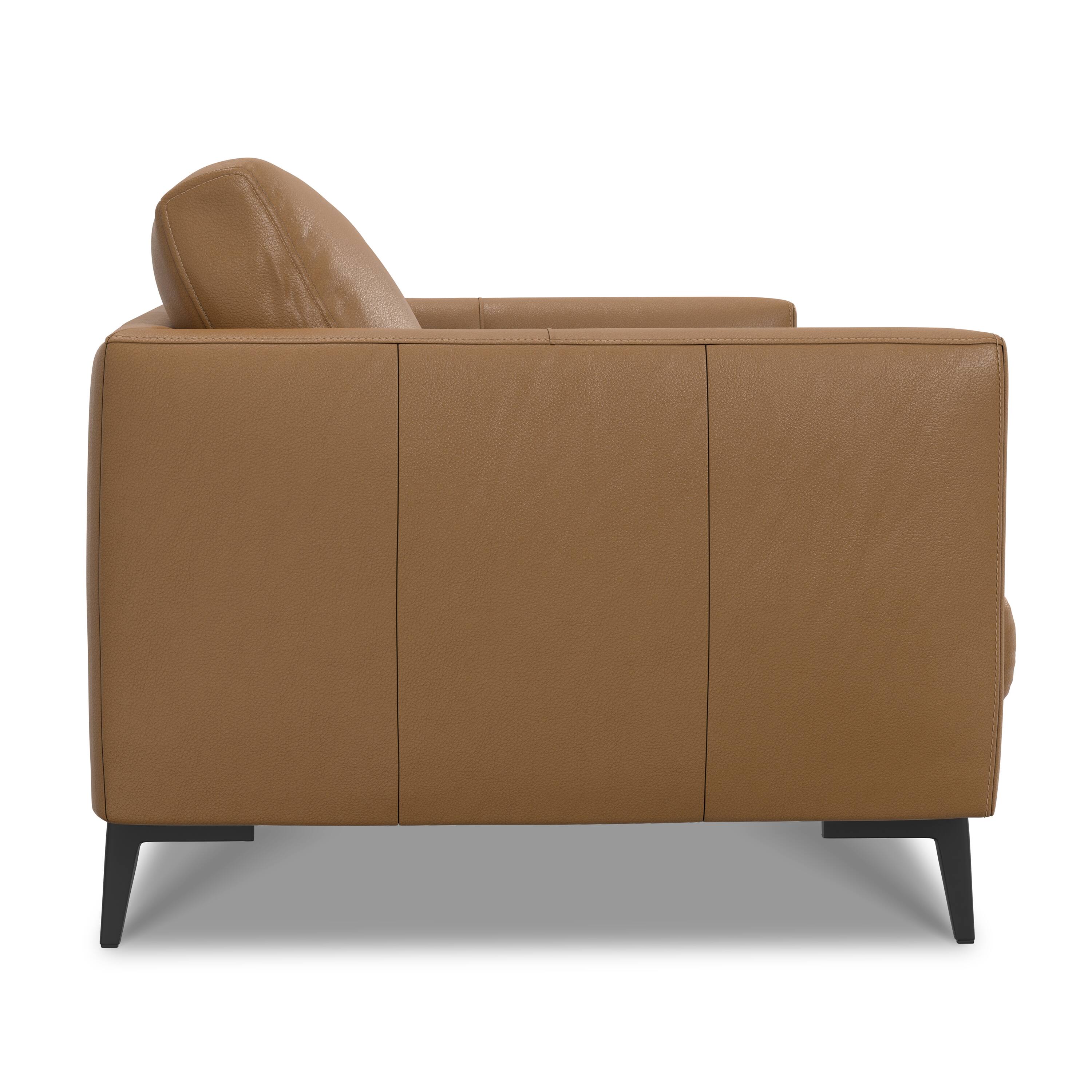 Alt View 1. Simpli Home - Stevens Mid-Century Modern 60 inch Wide Sofa in Butternut Brown Genuine Leather - Butternut Brown.