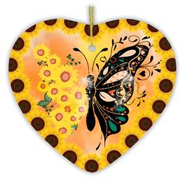 OrnamentallyYou - Sunflower Butterfly Artistic Ornament - Multi-colored