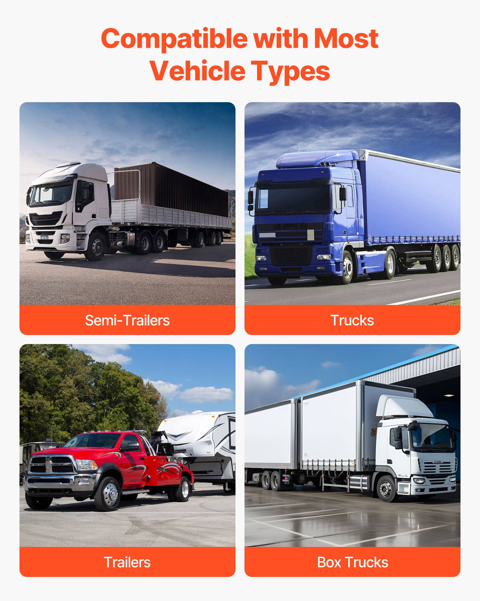 Compatible with Most Vehicle Types

- Semi-Trailers
- Trucks
- Trailers
- Box Trucks