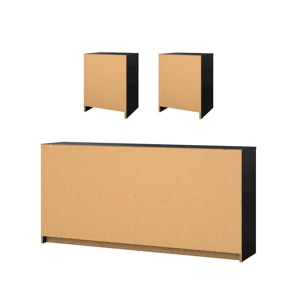 Left. Tvilum - 3-Piece Bedroom Set - 6 Drawer Double Dresser And Nightstand Set Of 2 - Black.