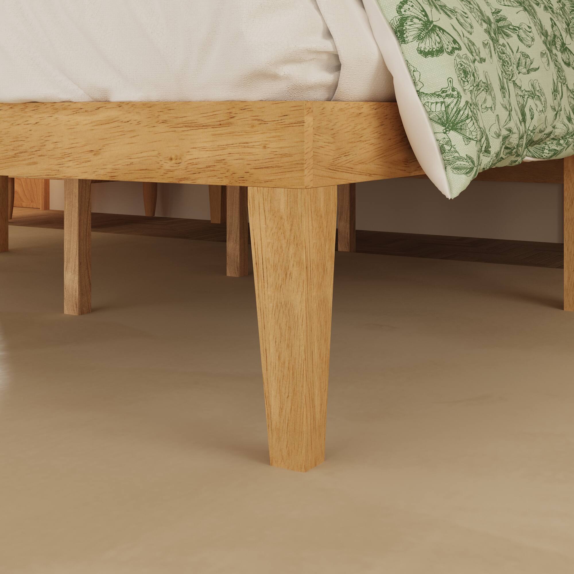 Alt View 4. Famapy - Famapy Japandi Solid Wood Bed Frame - Rattan Headboard, Rubber Wood, Sturdy Slat Support - Wooden.