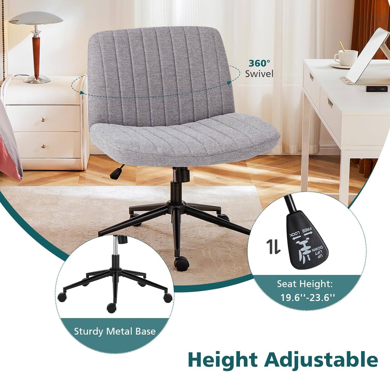 360° Swivel  
FREE LOCK - 1L  
DOWN LIFT UP  
Seat Height: 19.6"-23.6"  
Sturdy Metal Base  
Height Adjustable