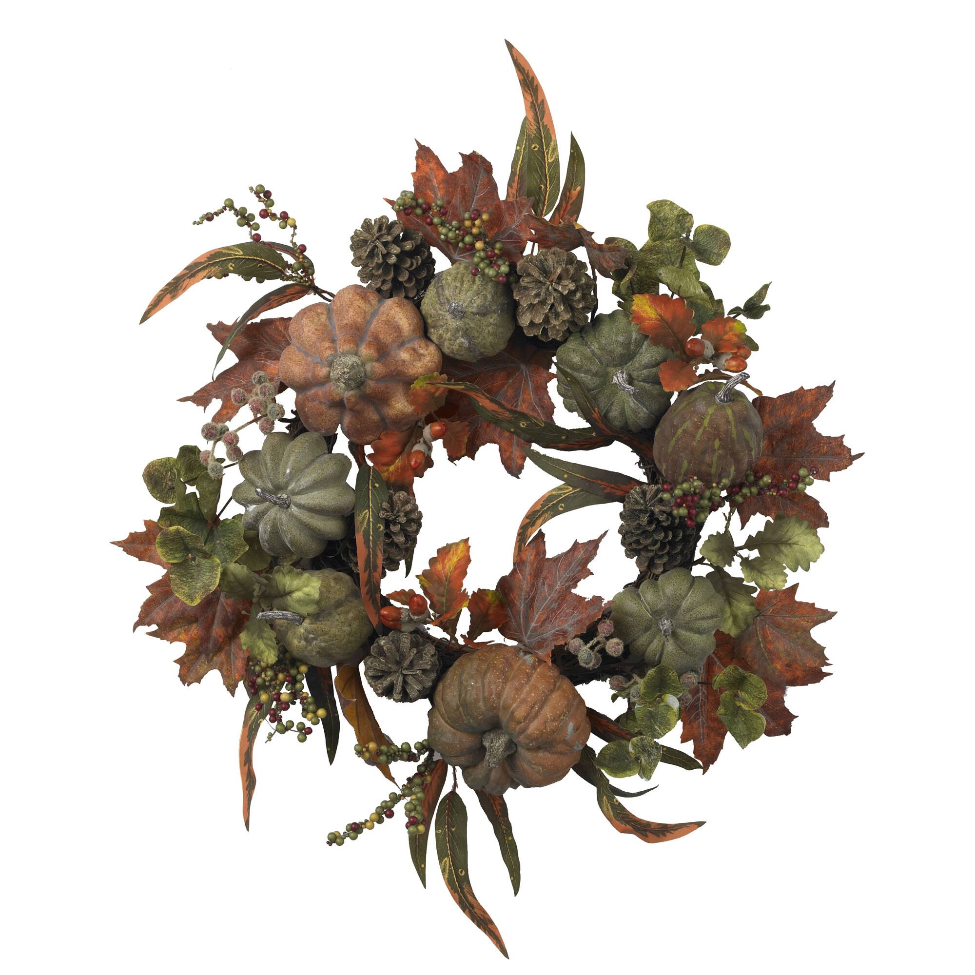 Front. BreeBe - 24" Pumpkin & Gourd Wreath - NA.