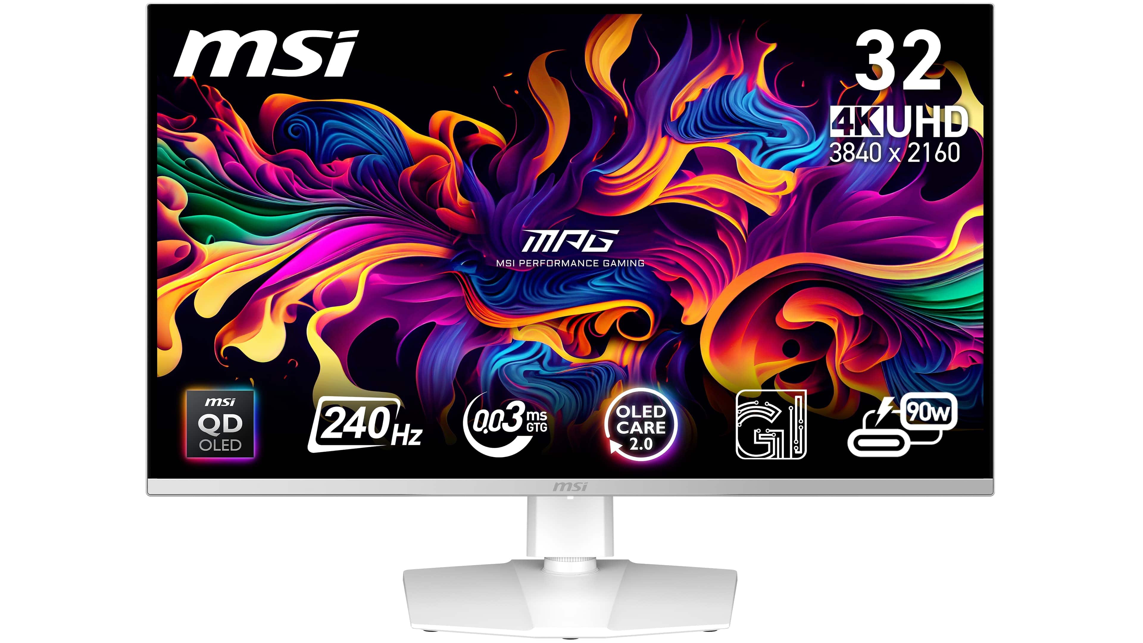 MSI 32 4K UHD 3840 X 2160 MAG MSI PERFORMANCE GAMING msi QD OLED 240Hz 0.03ms GTG msi OLED CARE 2.0 I 90W