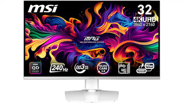 MSI 32 4K UHD 3840 X 2160 MAG MSI PERFORMANCE GAMING msi QD OLED 240Hz 0.03ms GTG msi OLED CARE 2.0 I 90W