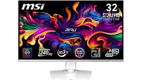 MSI - MPG 321URXW QD-OLED 32" UHD 240Hz 0.03ms Gaming Monitor with G-SYNC and TB 400 (HDMI, DisplayPort, USB-C) - Metallic White