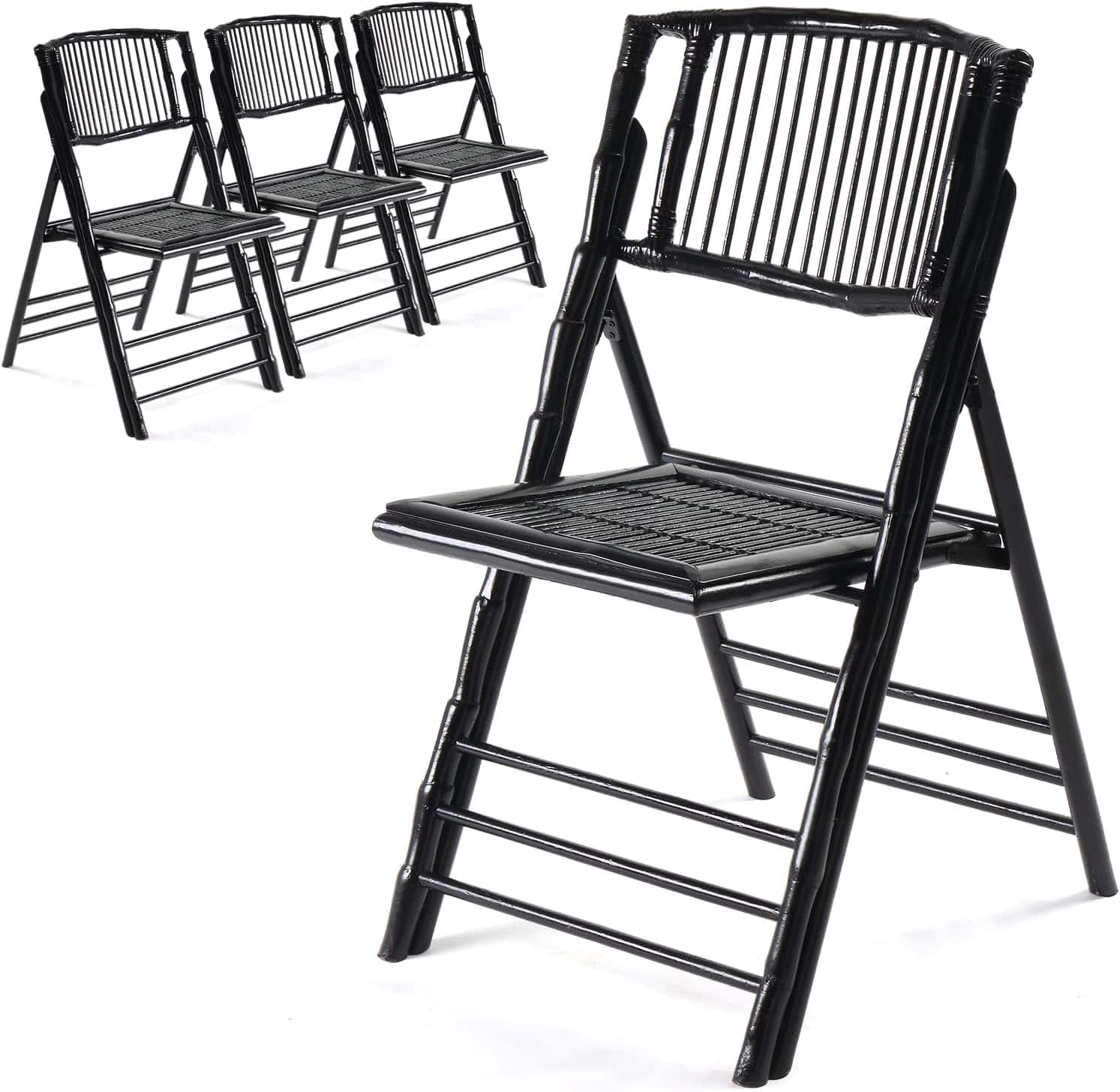 Winado - 4PCS Bamboo Folding Chair, Foldable Dining Wooden Chairs for Outdoor Indoor Patio Porch Wedding Party Event Camping - Black