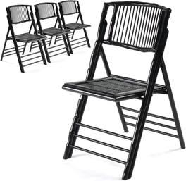 Winado - 4PCS Bamboo Folding Chair, Foldable Dining Wooden Chairs for Outdoor Indoor Patio Porch Wedding Party Event Camping - Black