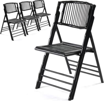 Front. Winado - 4PCS Bamboo Folding Chair, Foldable Dining Wooden Chairs for Outdoor Indoor Patio Porch Wedding Party Event Camping - Black.
