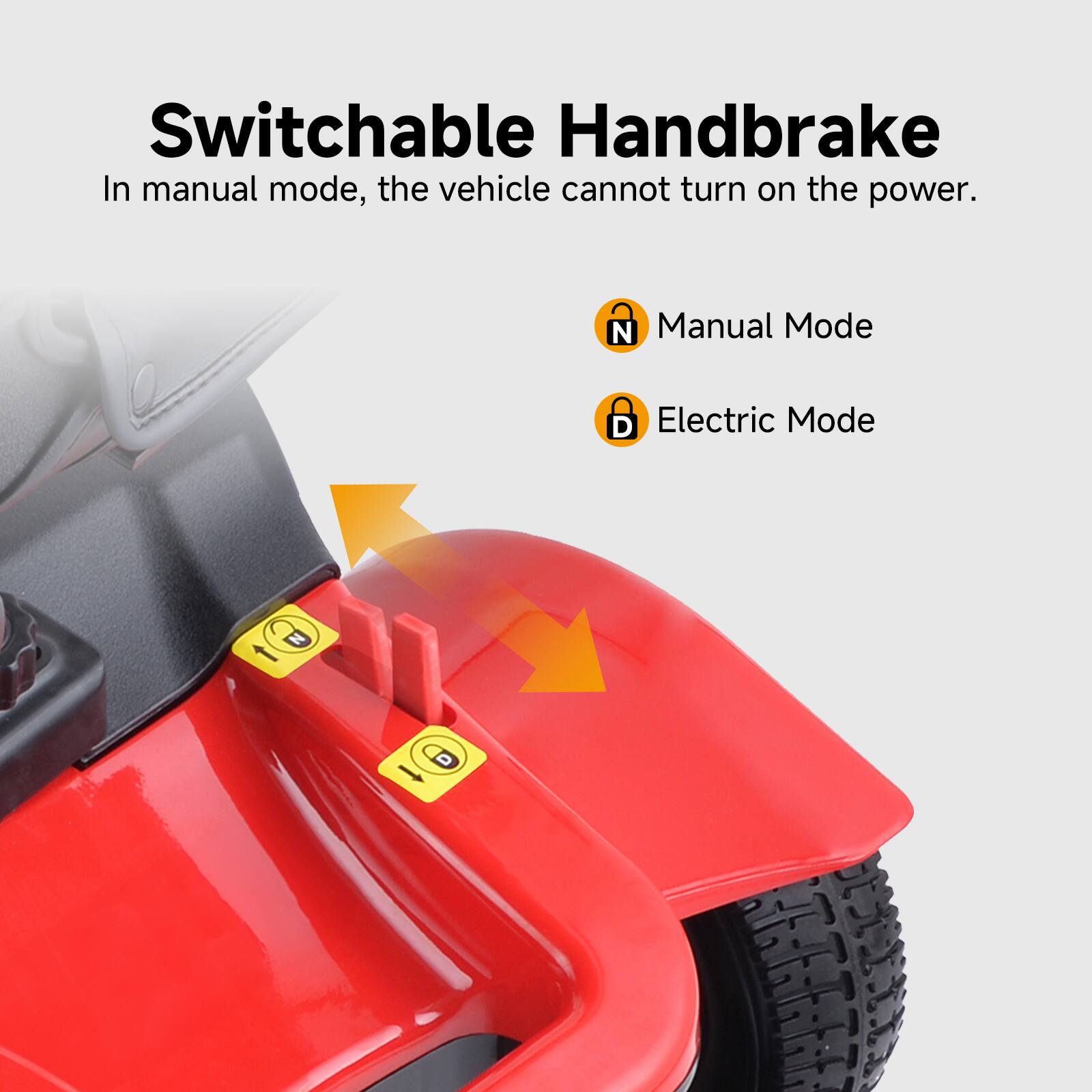 Switchable Handbrake  
In manual mode, the vehicle cannot turn on the power.  

N Manual Mode  
D Electric Mode