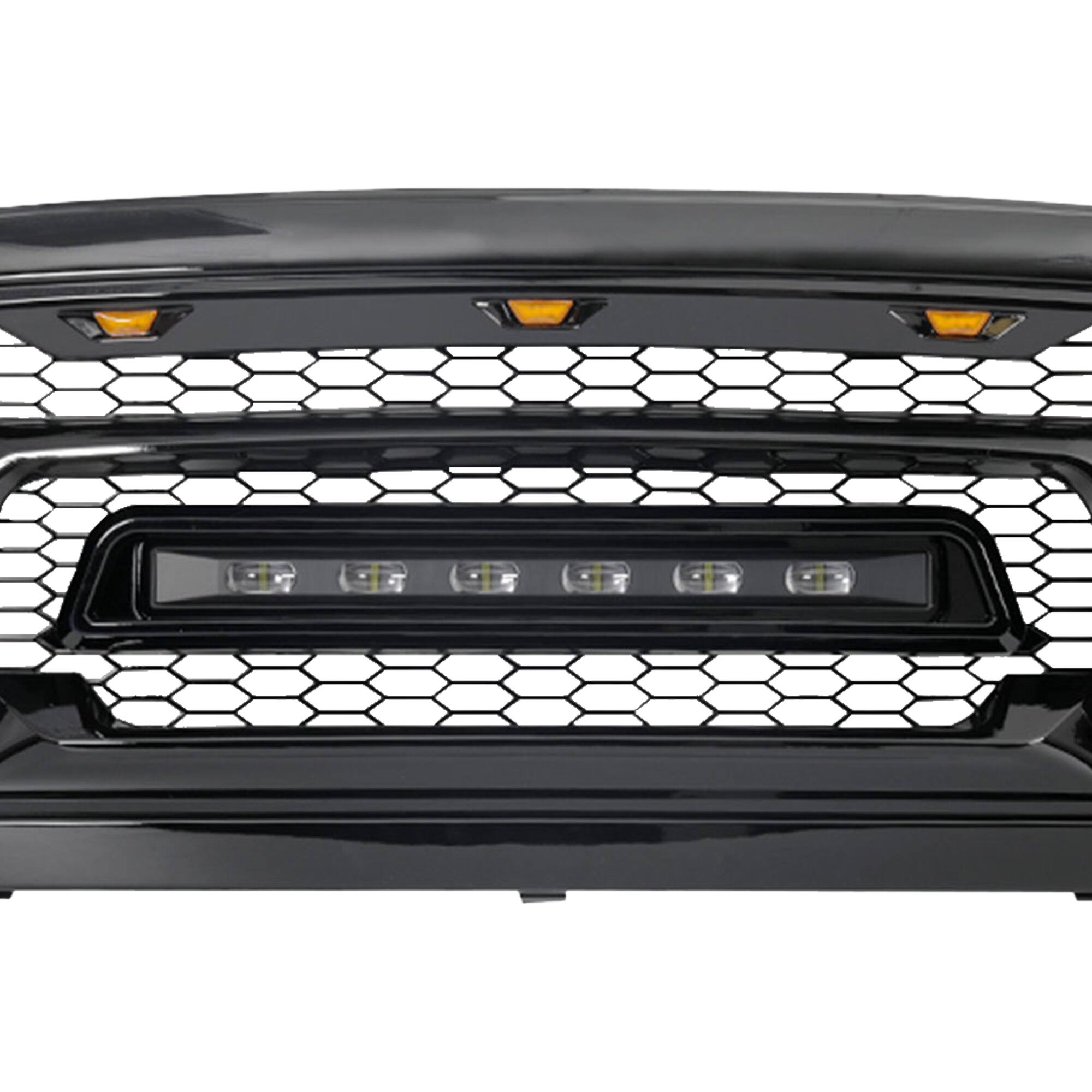 Alt View 8. AMERICAN MODIFIED - AMERICAN MODIFIED Front Armor Grille w/ Off Road Lights for 13-18 Dodge Ram 1500 - Glossy Black.