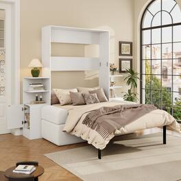 Anysun - Queen Size Wall Murphy Bed with Sofa and Storage Cabinets, Space-Saving Wall Bed for Home Office & Guest Room - White