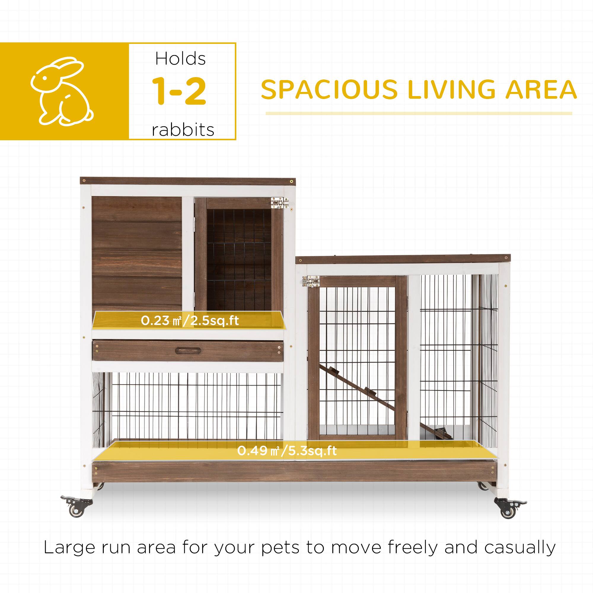 Holds 1-2 rabbits

SPACIOUS LIVING AREA

0.23 m² / 2.5 sq.ft

0.49 m² / 5.3 sq.ft

Large run area for your pets to move freely and casually