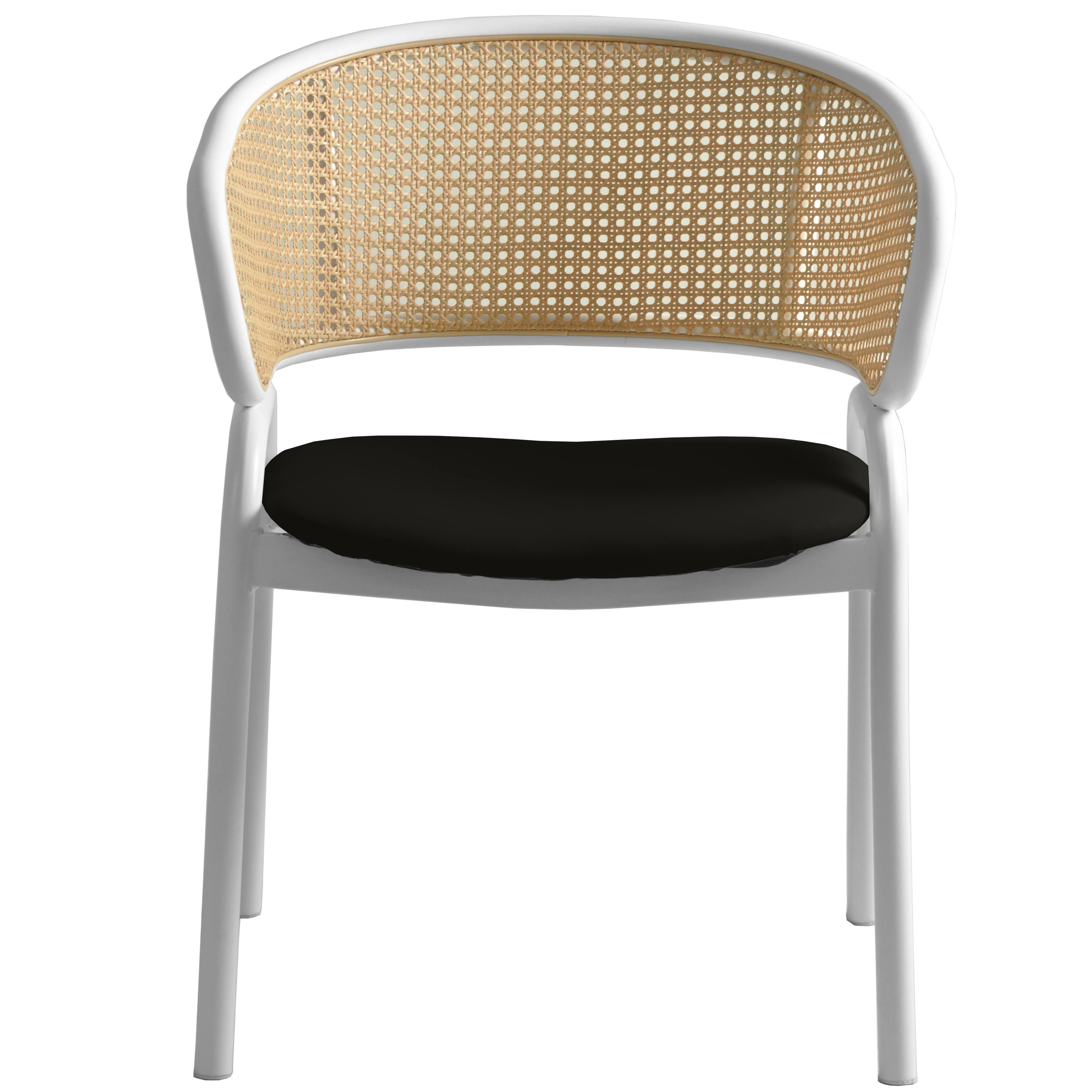 Alt View 3. LeisureMod - Ervilla 4-PCS Modern Rattan and Leather Dining Chair - Mid-Century Kitchen Accent Chair, White Metal Frame - Black.