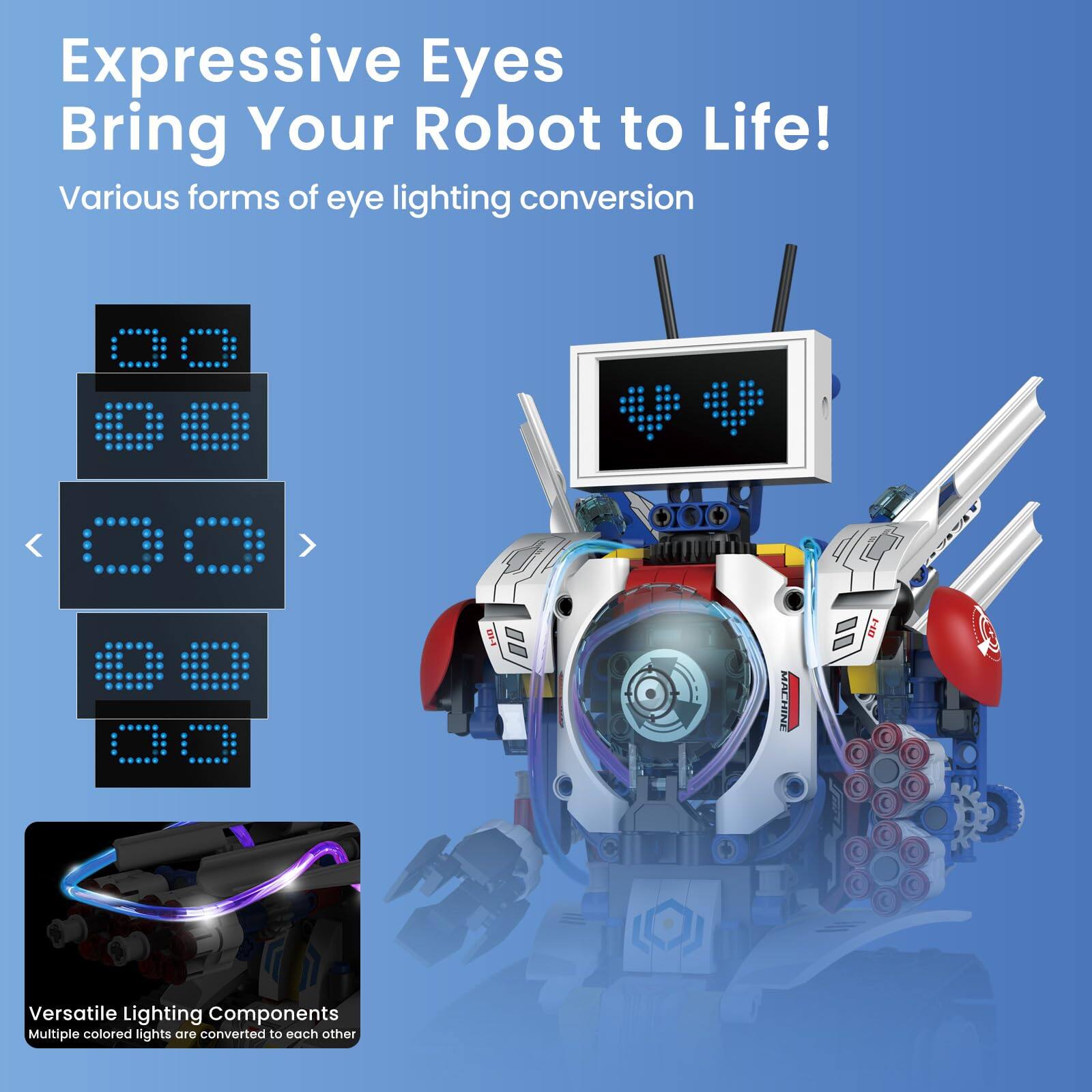 Expressive Eyes Bring Your Robot to Life!  
Various forms of eye lighting conversion  

Versatile Lighting Components  
Multiple colored lights are converted to each other