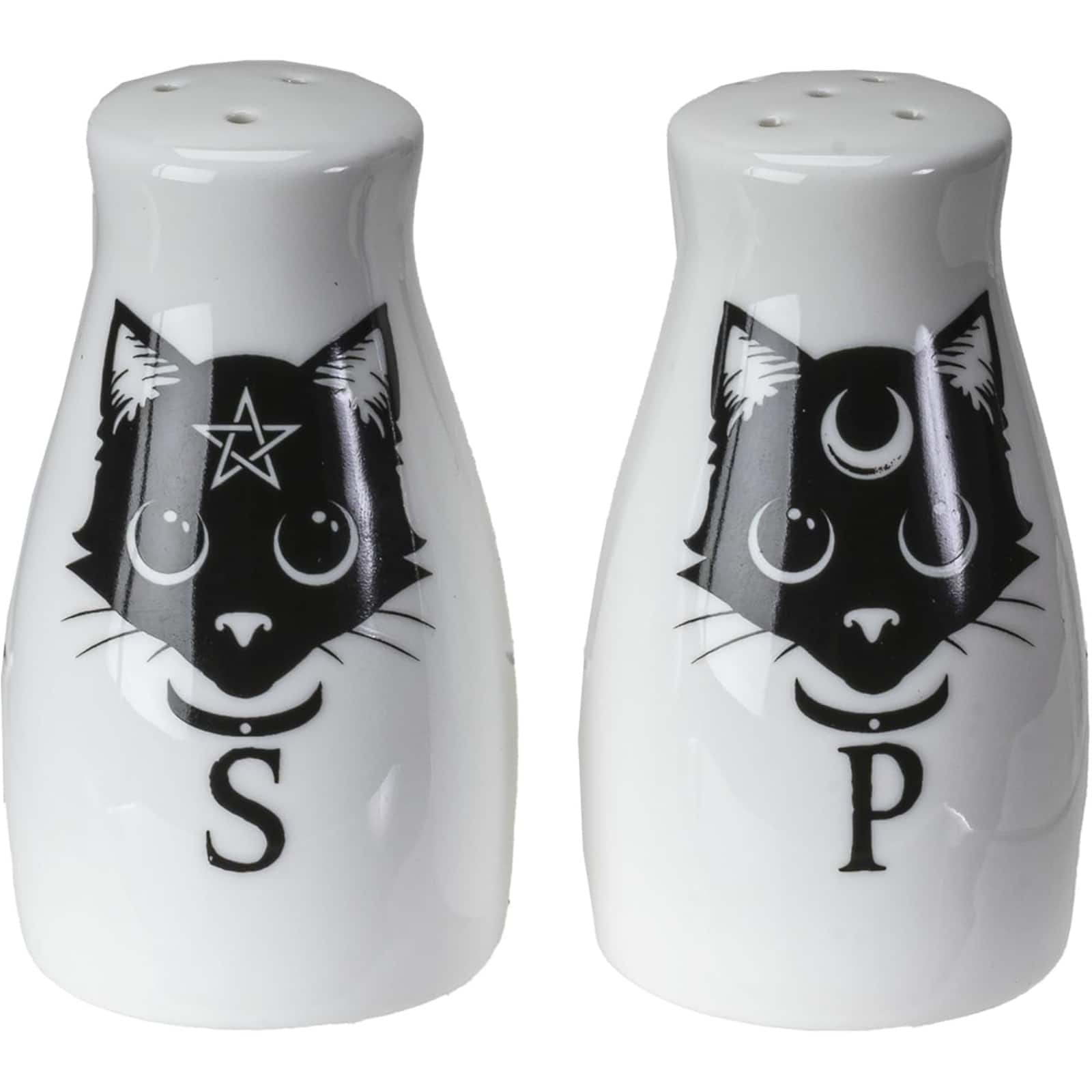 Pacific Trading - Sacred Geometry Black Cats Salt and Pepper Shakers Set - White