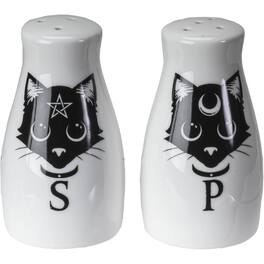 Pacific Trading - Sacred Geometry Black Cats Salt and Pepper Shakers Set - White