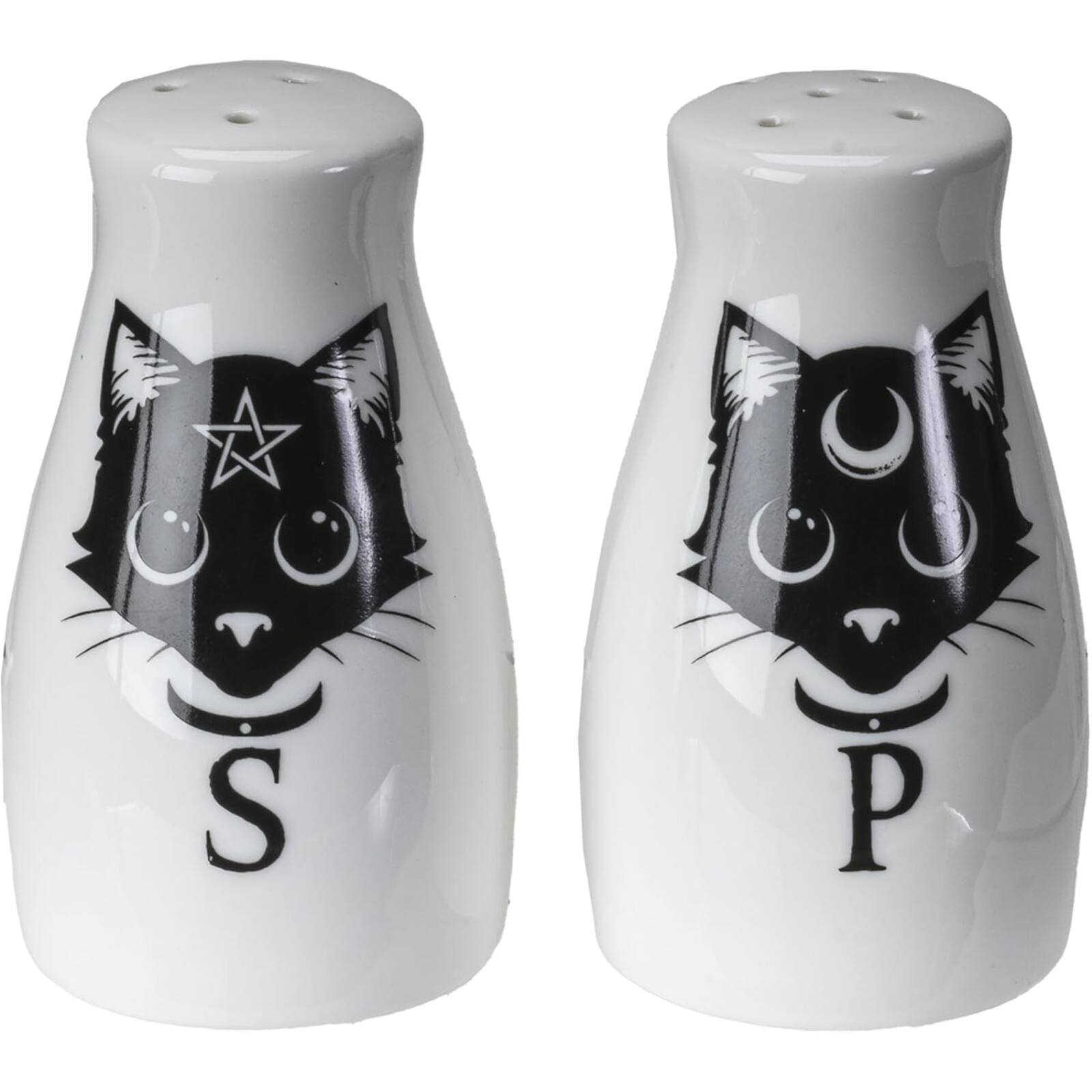 Front. Pacific Trading - Sacred Geometry Black Cats Salt and Pepper Shakers Set - White.
