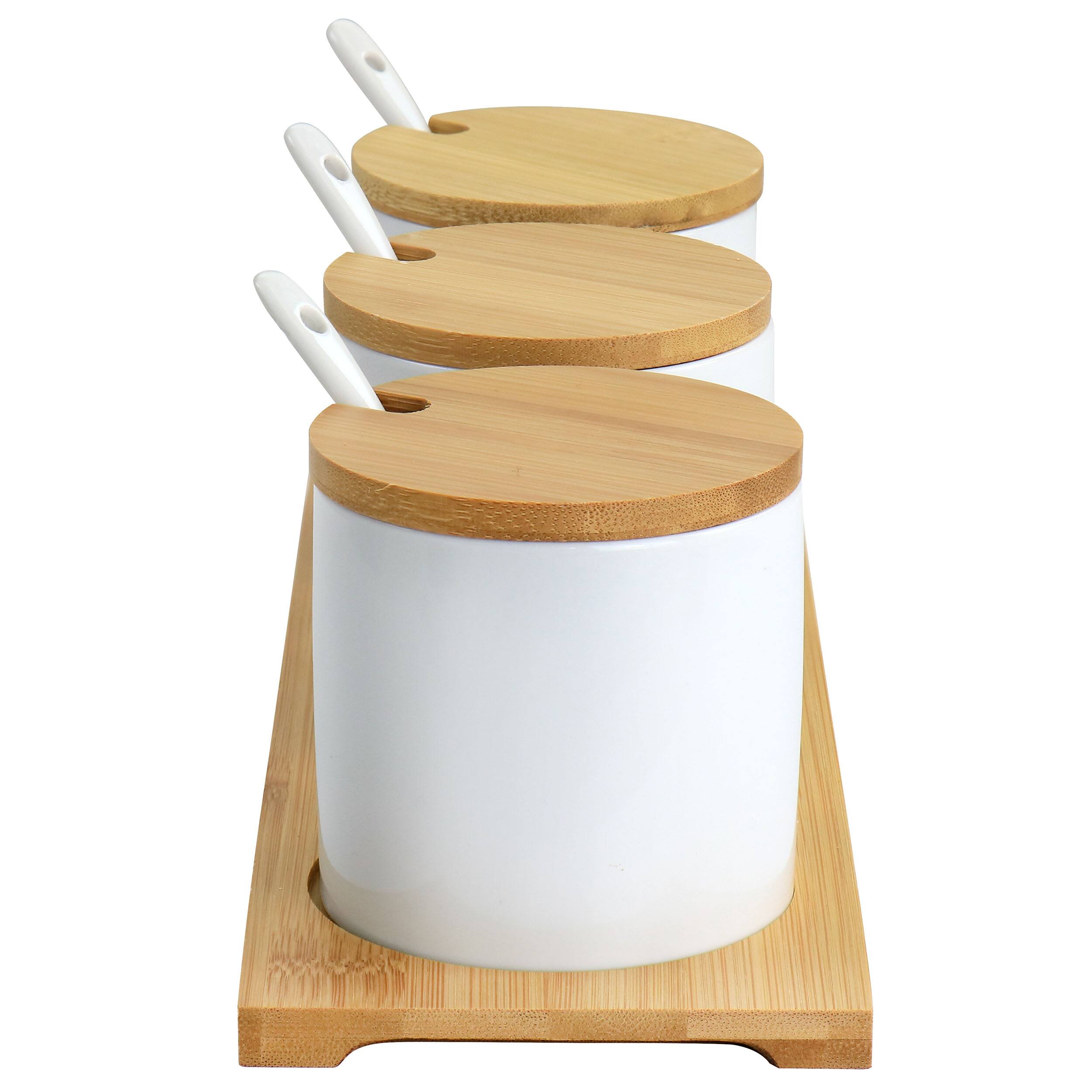 Left. Gibson - Gibson Elite Gracious Dining 10 Piece Fine Ceramic Condiment Jars Serving Set in White - Brown.