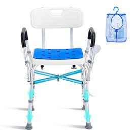 VEVOR - Chair Seat, 400 lbs Capacity, Shower Stool with Crossing Bar, Padded Armrests and Back - Silver;White
