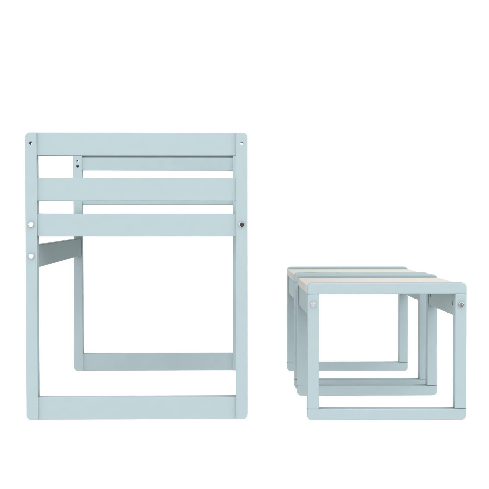 Alt View 1. Aukfa - 3-Piece Kids Activity Table Set - Adjustable Height Table & Chairs, Solid Wood, 31"W Table & 14"W Stools, 60lb Capacity - Blue.