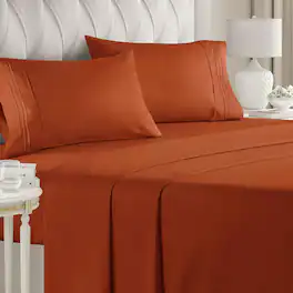 CGK Linens - Luxury Soft 4 Piece Solid Bed Sheet Set - Deep Pocket Fits 8"-16" Mattresses - Queen - TerraCotta