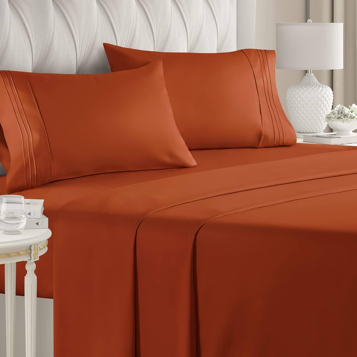 Front. CGK Linens - Luxury Soft 4 Piece Solid Bed Sheet Set - Deep Pocket Fits 8"-16" Mattresses - TerraCotta.