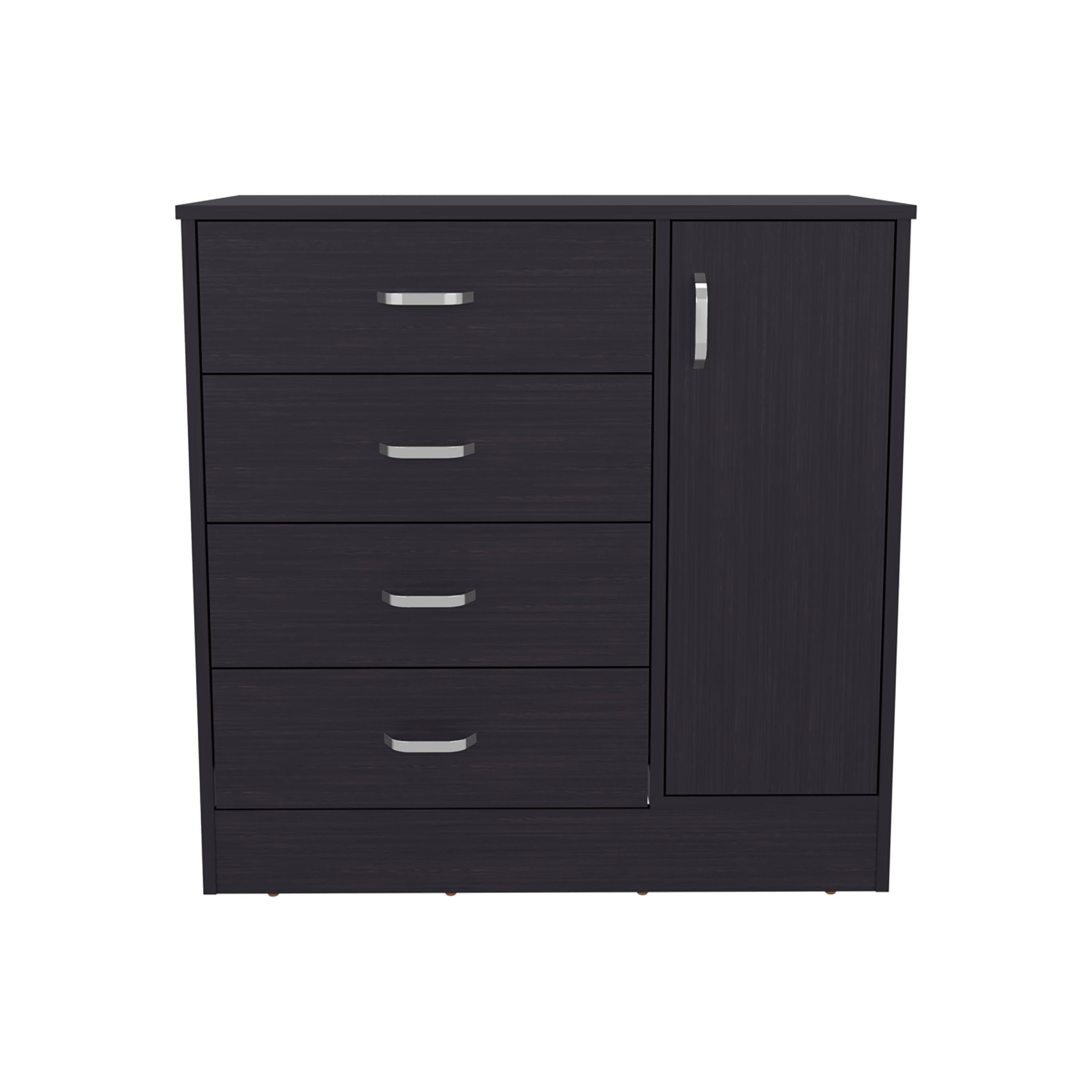 Front. TuHome - Katie Four Drawer, One Door Dresser With Spacious Storage, Modern Bedroom Organizer - Black.