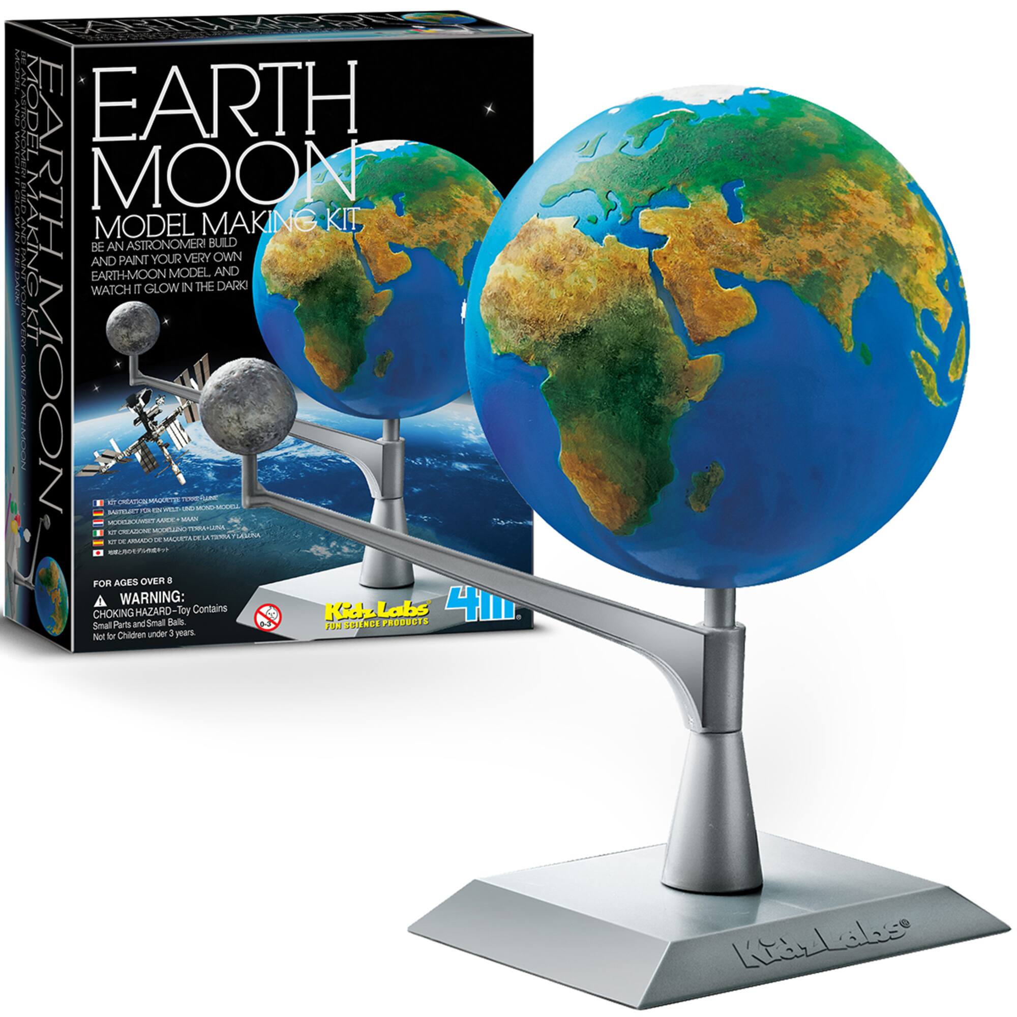 EARTH MOON MODEL MAKING KIT

BE AN ASTRONOMER! BUILD AND PAINT YOUR VERY OWN EARTH-MOON MODEL AND WATCH IT GLOW IN THE DARK

FOR AGES OVER 8

WARNING: CHOKING HAZARD - Toy Contains Small Parts and Small Balls. Not for Children under 3 years.

Kidz Labs

SCIENCE PROJECTS