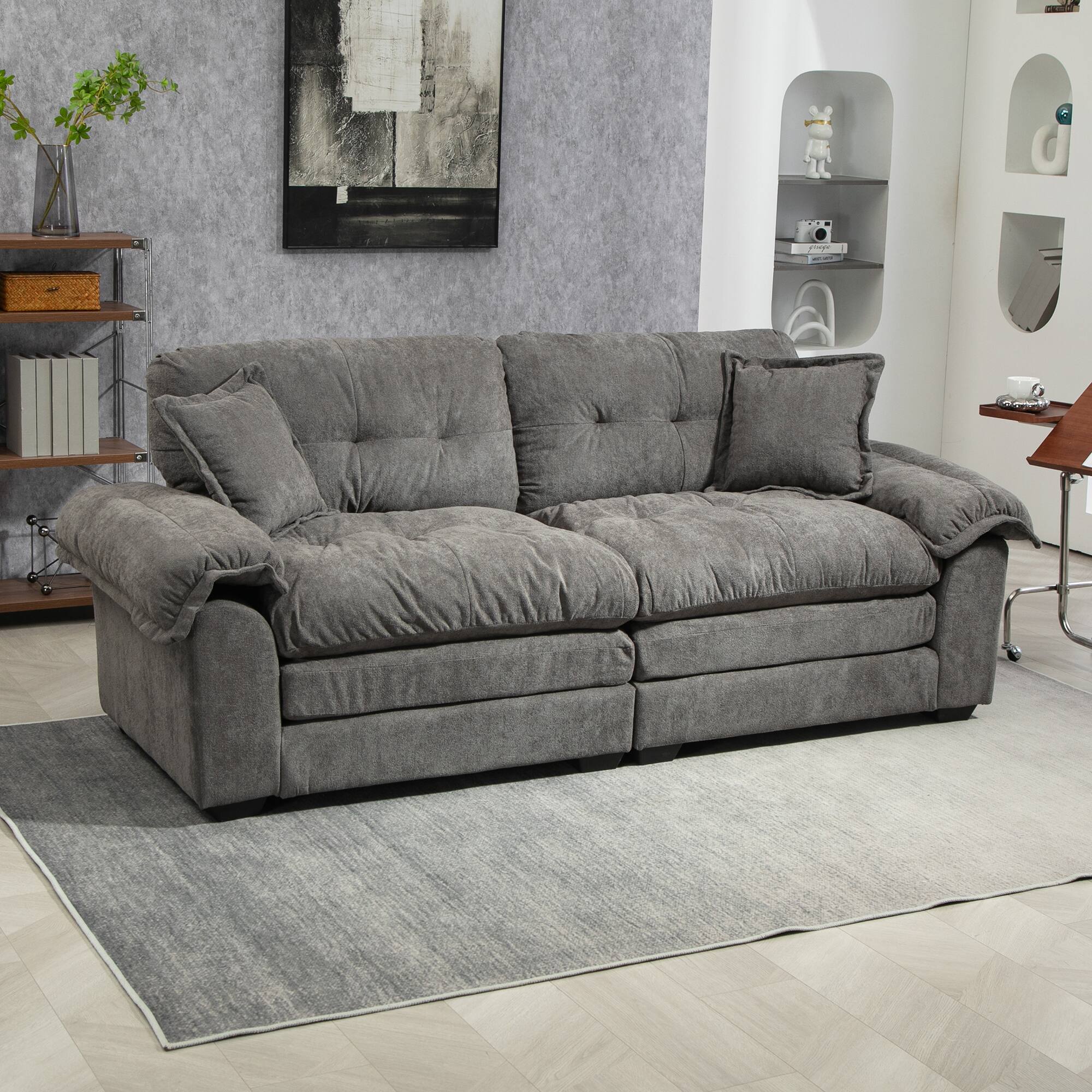Front. Tiramisubest - 84"Chenille Sofa,Loveseat Deep Seat Sofa Couch with Pillows & Memory Foam for Living Room,Apartment,Office Lounge-Grey - Grey.