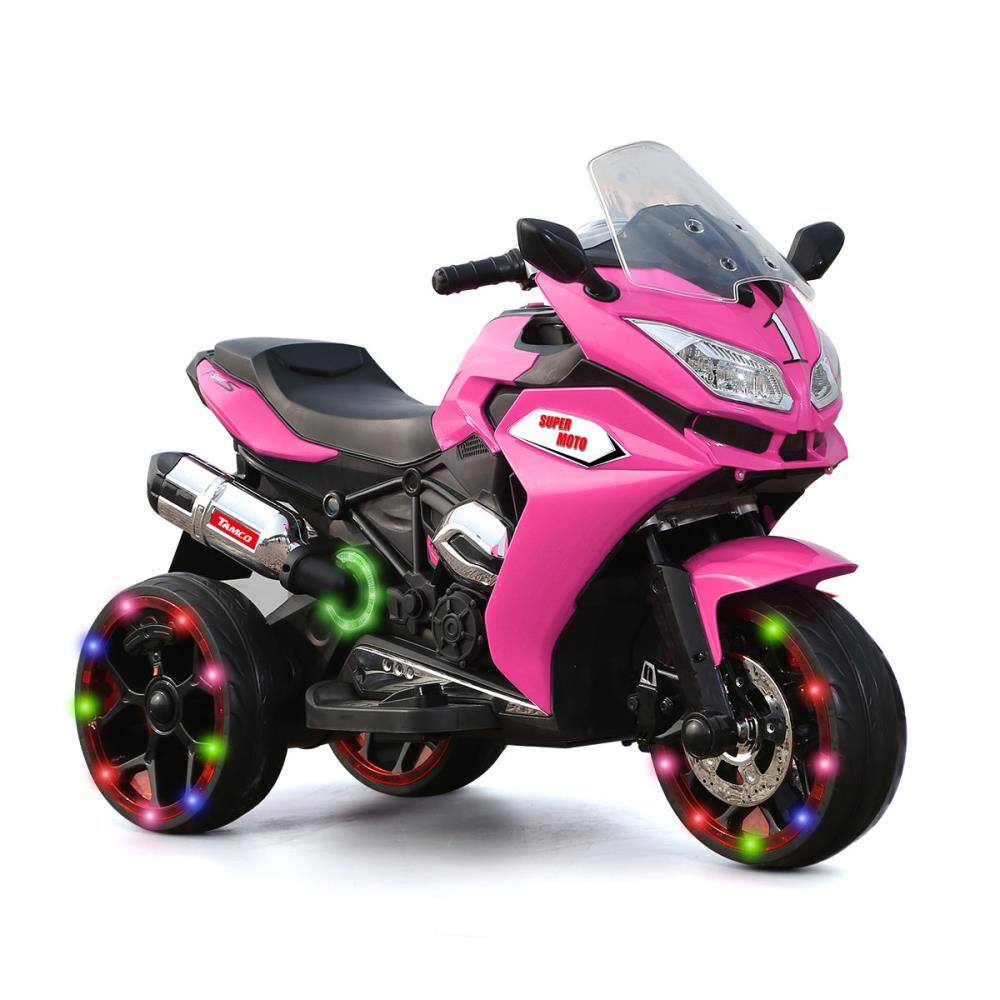 BreeBe - 12V Kids Electric 3-Wheel Motorcycle, Rechargeable Ride On Bike with Light Wheels for Girls, Battery-Powered - Pink