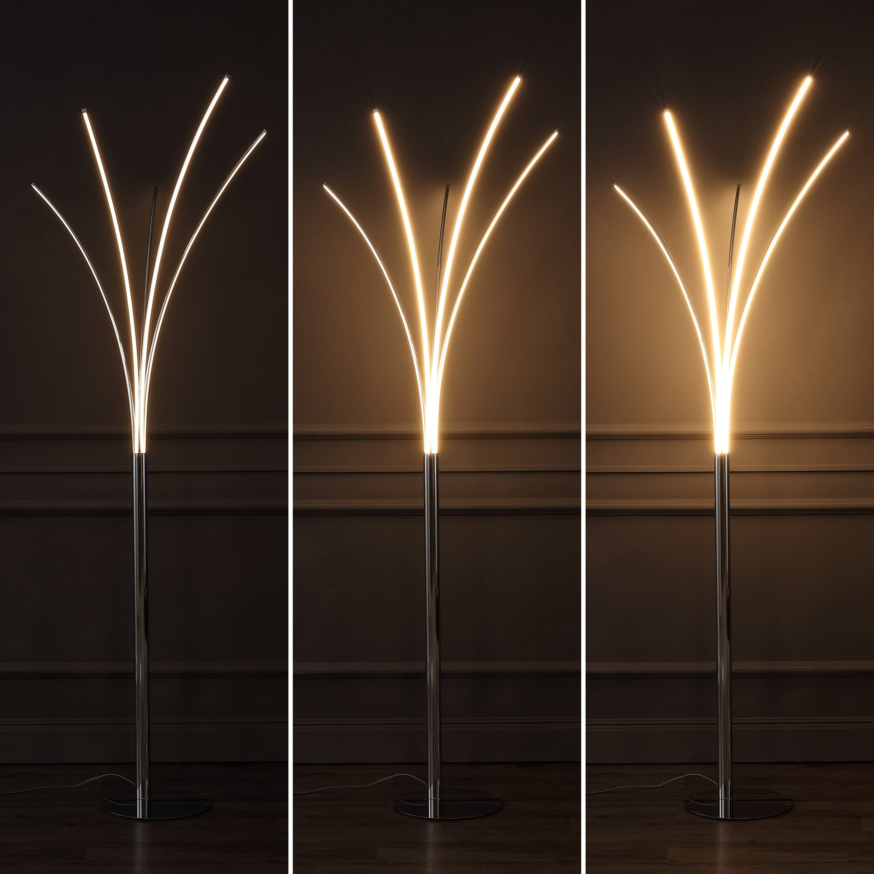 Alt View 5. Jonathan Y - Fuochi 71" Modern Minimalist Metal 5-Branch Arc Dimmable Integrated LED Floor Lamp with Remote Control, Chrome - Chrome.
