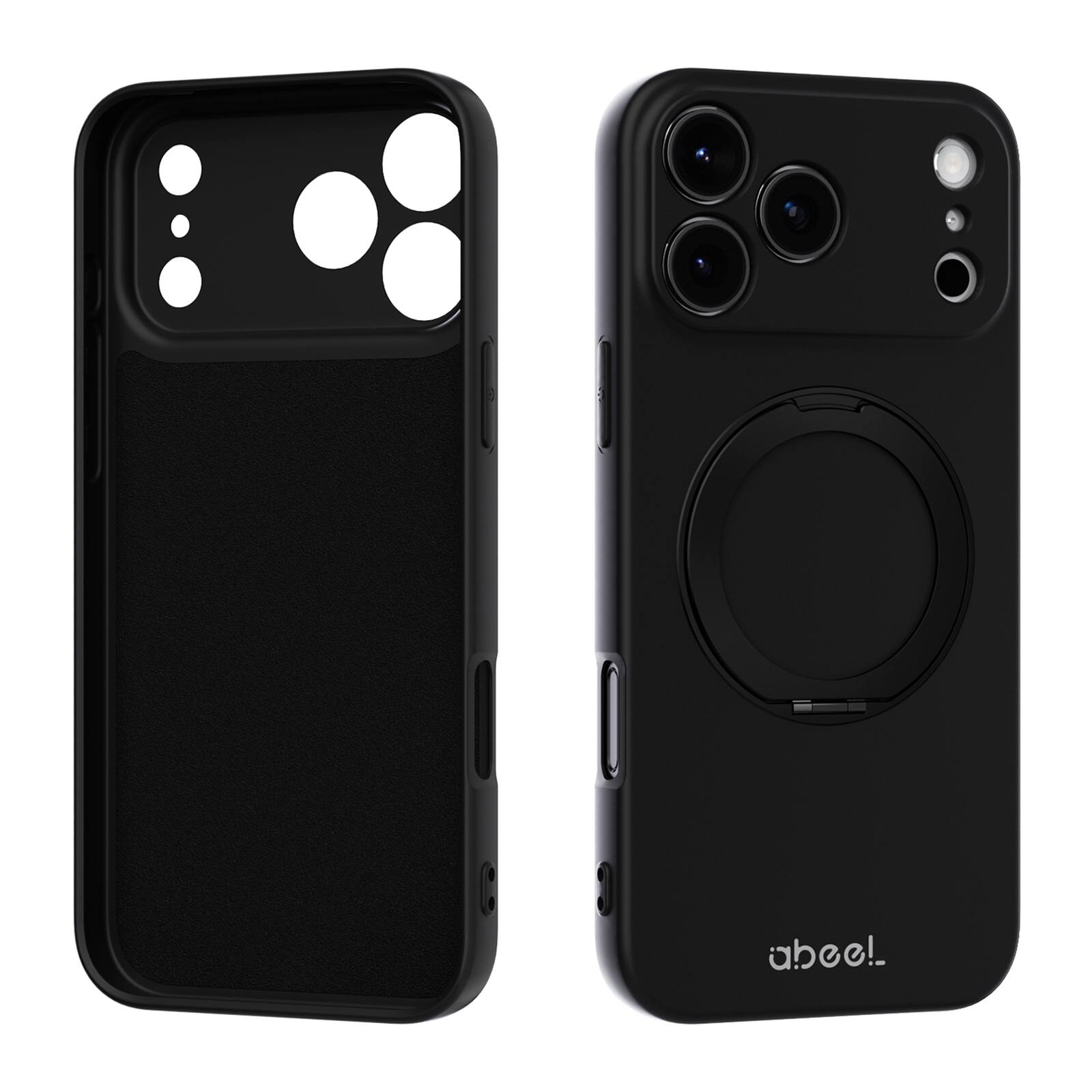 Angle. UUCOVER - For iPhone 17 Pro Max Case Shockproof Liquid Silicone Compatible with MagSafe Ring Holder 360° Rotating Stand Cover - Black.