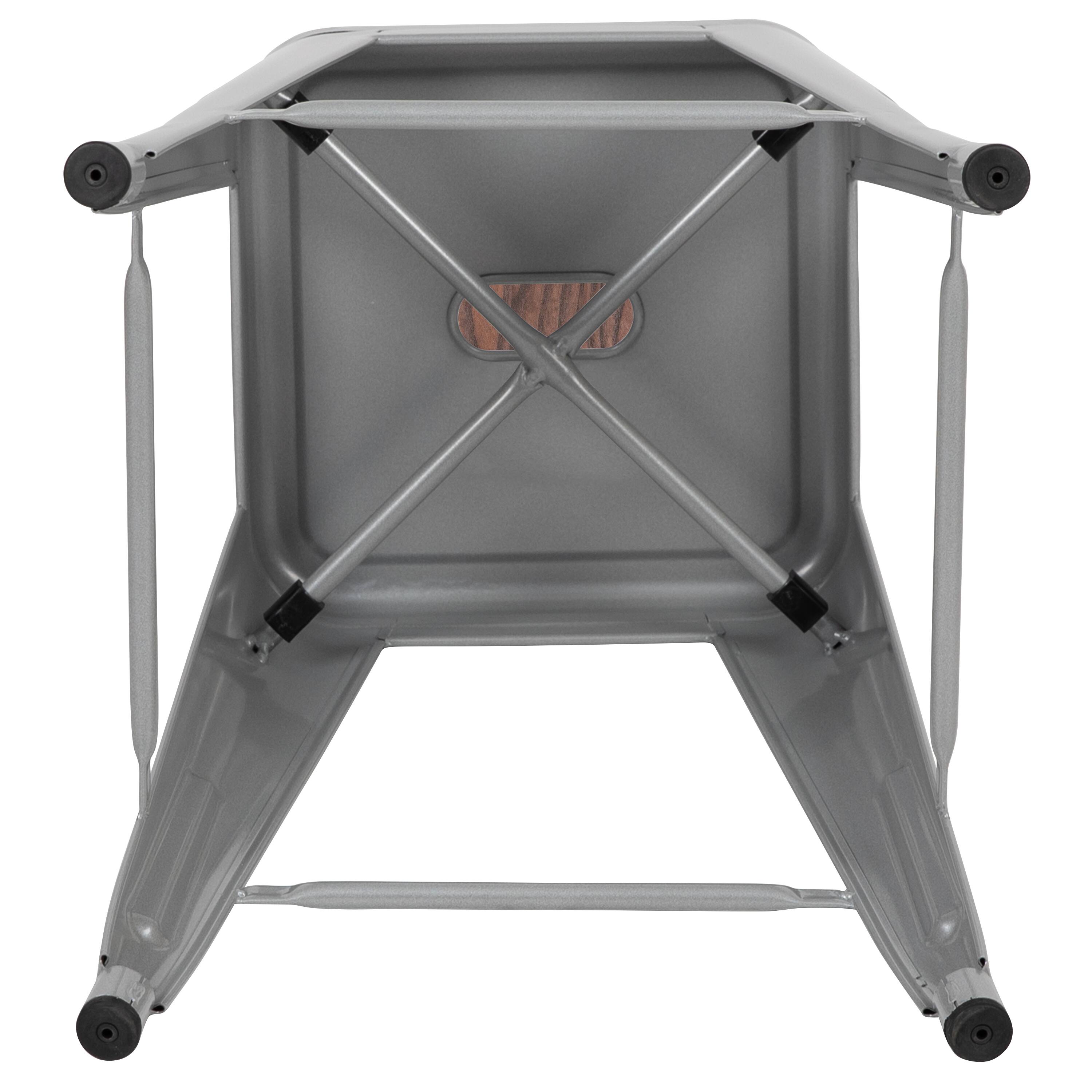 Alt View 8. Emma + Oliver - 24" High Metal Counter-Height, Indoor Bar Stool with Wood Seat - Stackable Set of 4 - Silver.