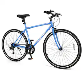 Costway - 6-Speed Cycling Bike with All-terrain Rubber Wheels Dual Brakes Adjustable Saddle - Blue