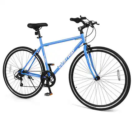 Front. Costway - Costway 6-Speed Cycling Bike with All-terrain Rubber Wheels Dual Brakes Adjustable Saddle - Blue.