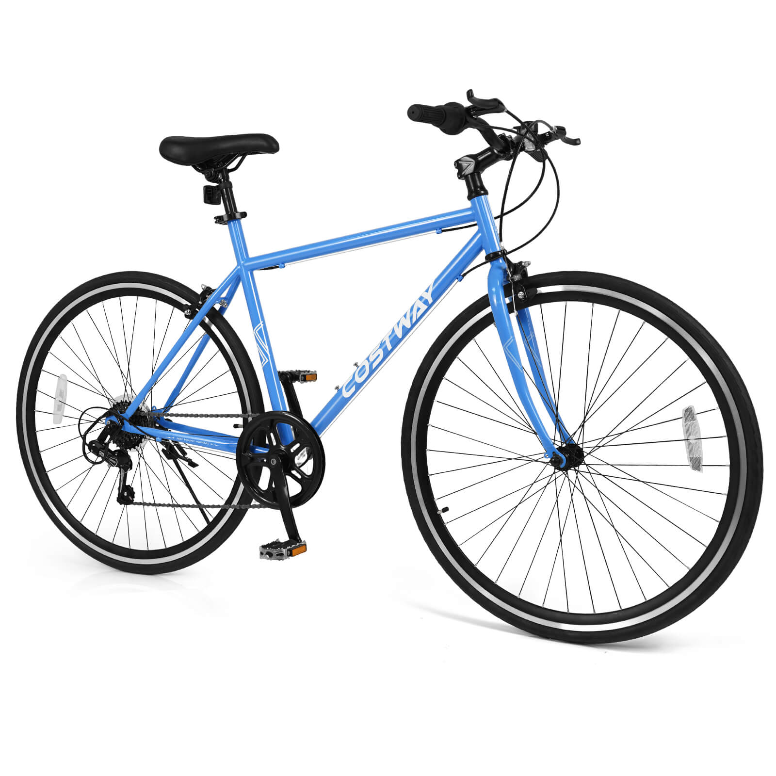 Front. Costway - Costway 6-Speed Cycling Bike with All-terrain Rubber Wheels Dual Brakes Adjustable Saddle - Blue.