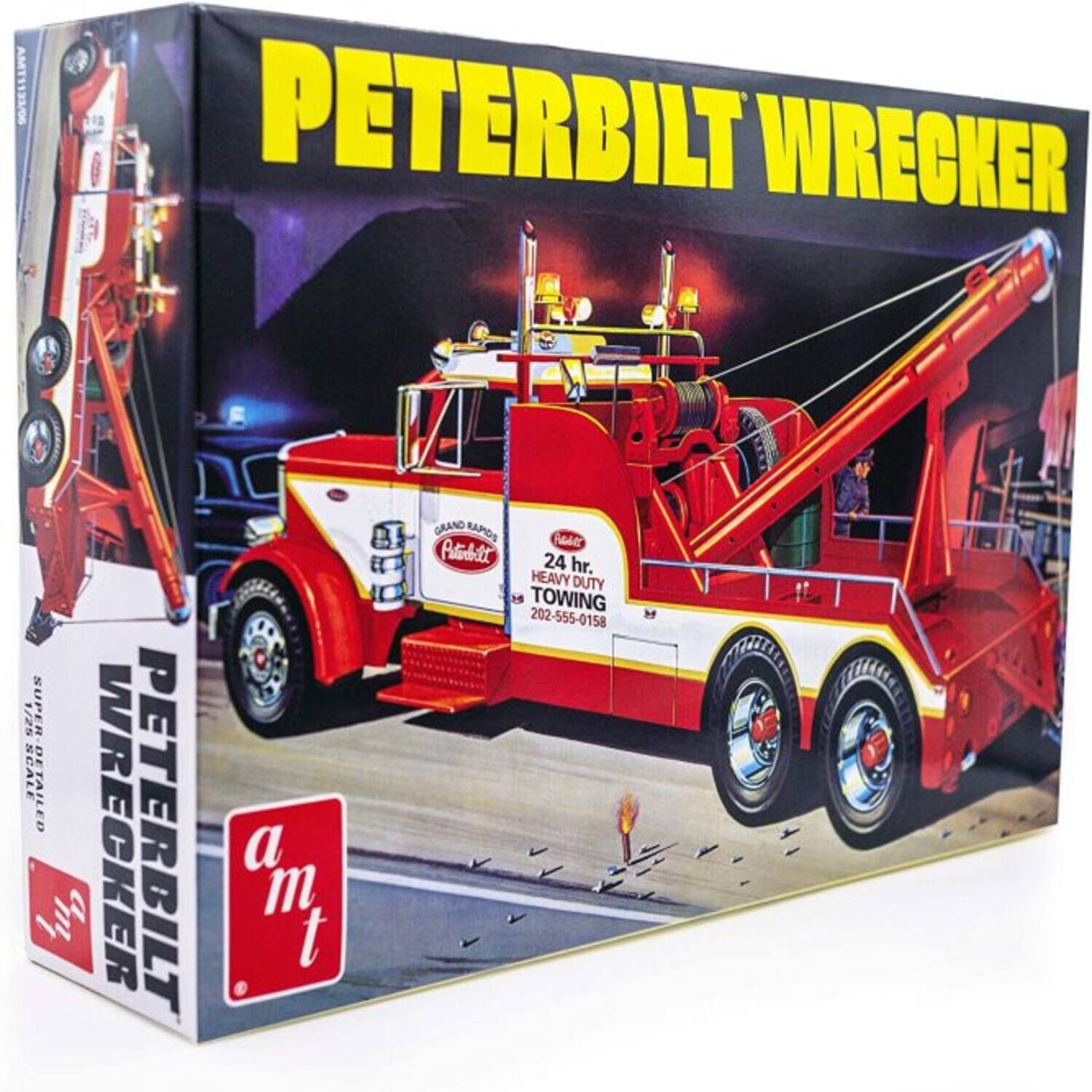 PETERBILT WRECKER  
1/25 SUPER SCALE DETAILED  
WRECKER PETERBILT  
a m t  
GRAND RAPIDS  
24 hr. HEAVY DUTY TOWING  
202-555-0158