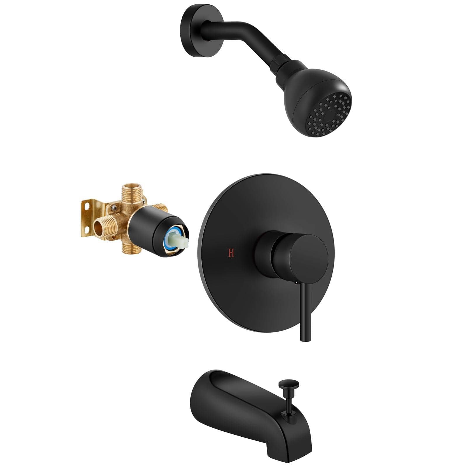 Paradigms Interiors - Shower Trim Kit Bathtub Faucet Set Valve Included With Head Single handle Tub - Matte Black