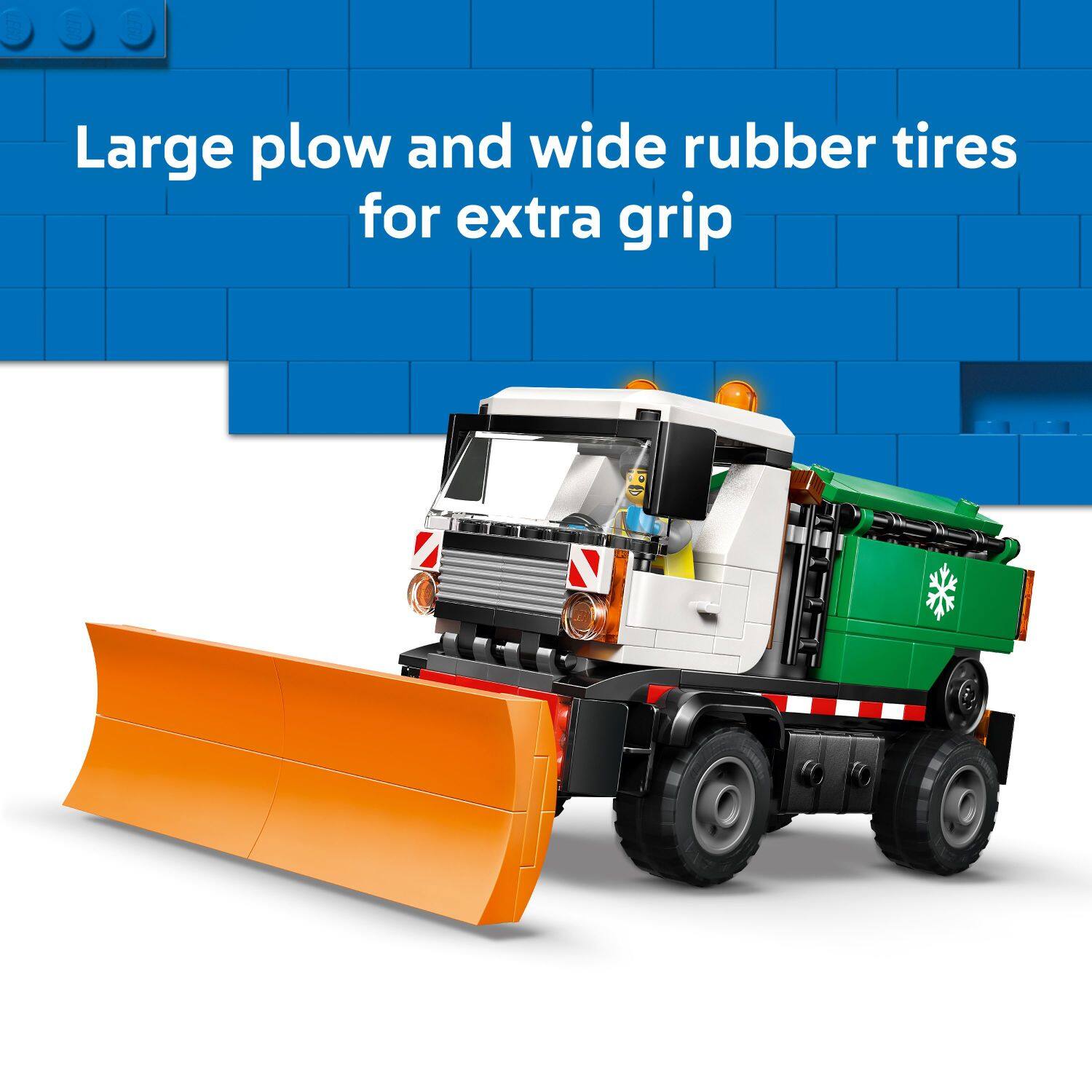 Large plow and wide rubber tires for extra grip