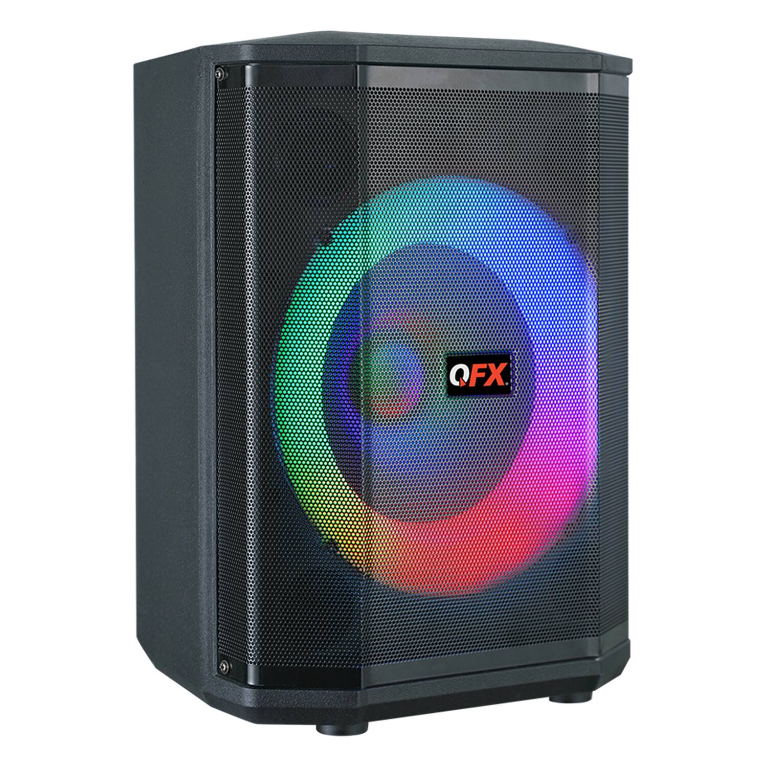 Back. QFX - 25W Bluetooth Rechargeable Party Speaker, 8" Woofer, Lights, TWS, USB/microSD/Aux, 3 Mics, Remote PBX-811 - Black.